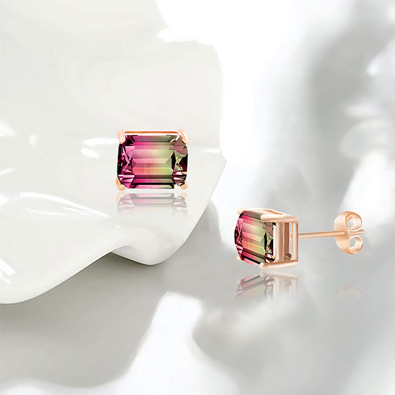 Sotiya Emerald Cut Watermelon Stud Earrings Sterling Silver-Sotiya