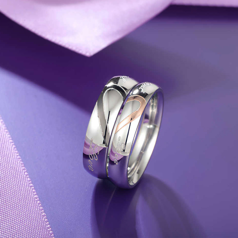 Sotiya Two Tone Heart Couple Rings Titanium Steel-Sotiya
