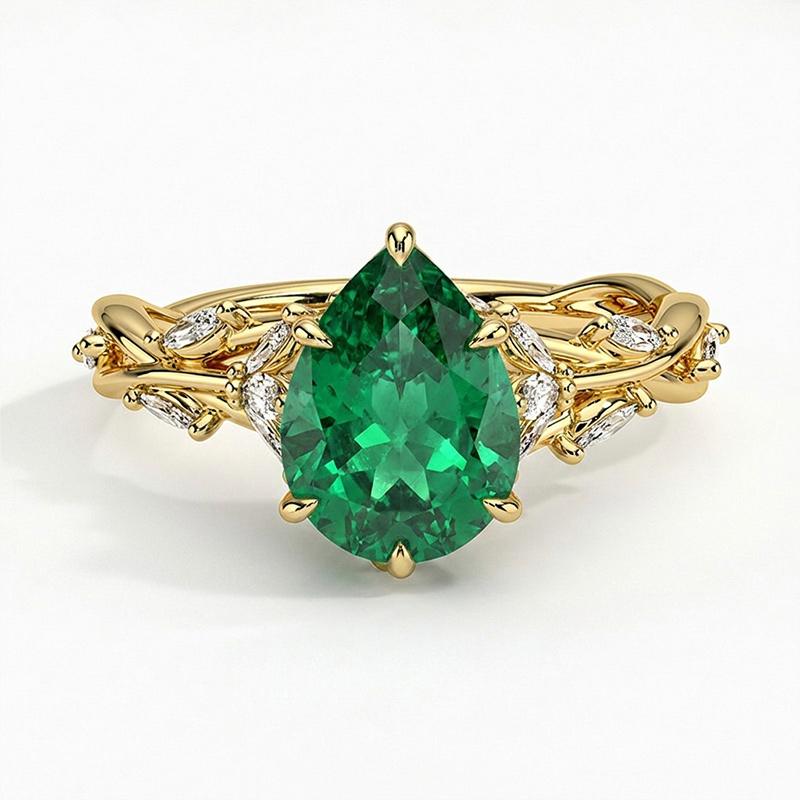 Sotiya Vines Twist Emerald Green Pear Cut Engagement Ring Sterling Silver