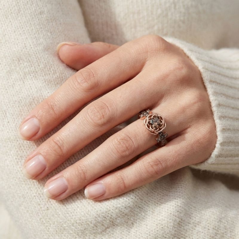 Sotiya Rose Design Faith Cross Coffee Round Cut Engagement Ring Sterling Silver-Sotiya