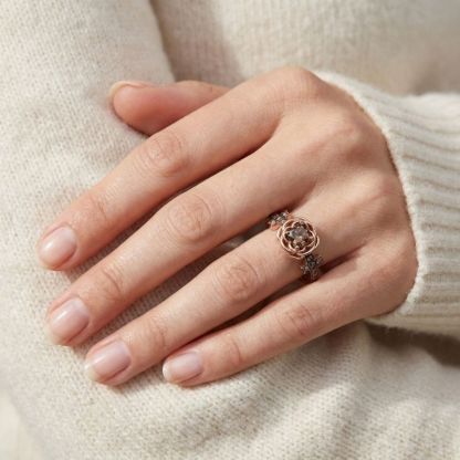 Sotiya Rose Design Faith Cross Coffee Round Cut Engagement Ring Sterling Silver-Sotiya