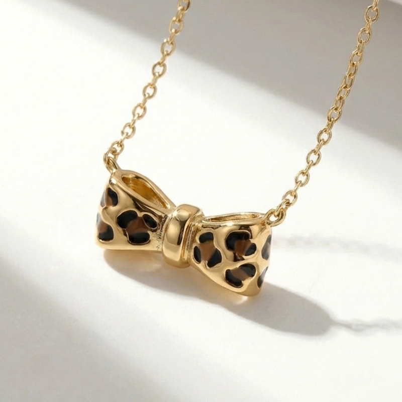 Sotiya Leopard Print Bowknot Enamel Necklace Sterling Silver-Sotiya