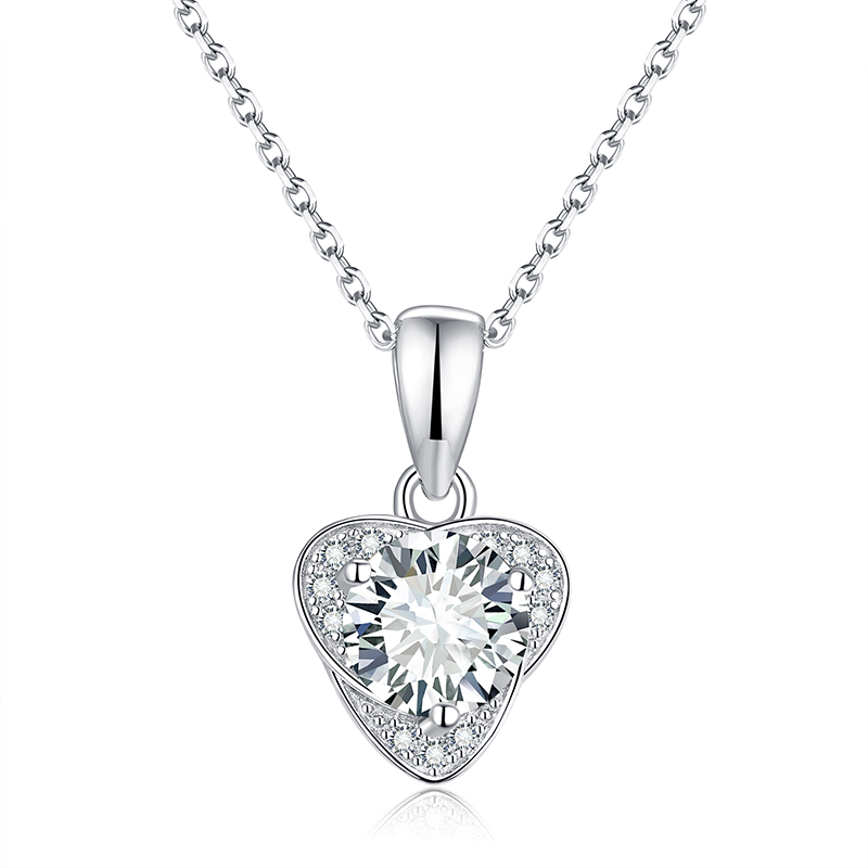 Sotiya Heart Design Round Cut Moissanite Necklace Sterling Silver-Sotiya