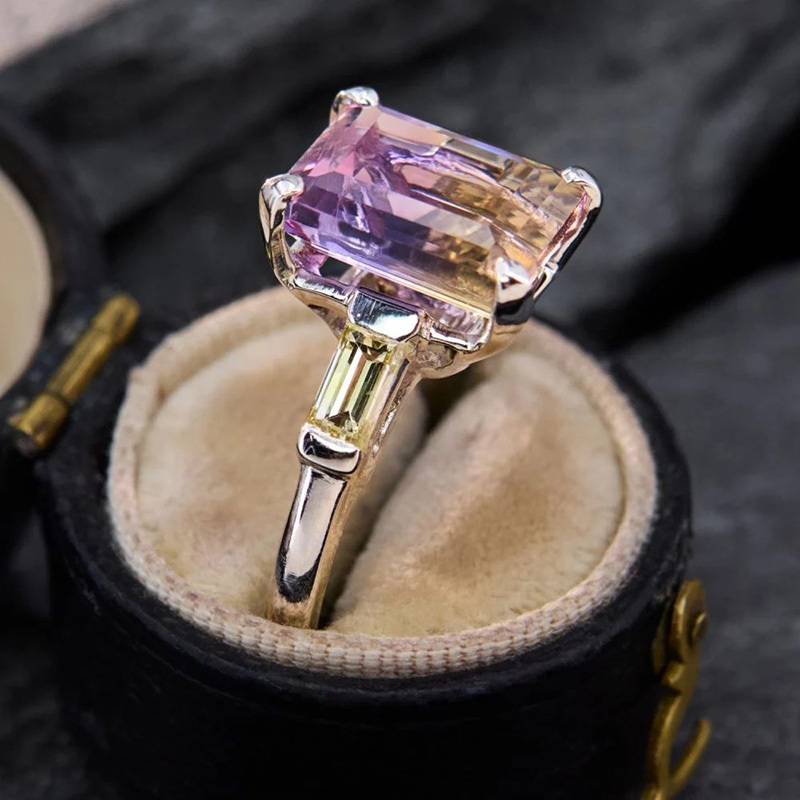 Sotiya Three Stone Emerald Cut Watermelon Engagement Ring Sterling Silver-Sotiya