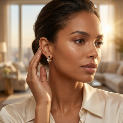 Sotiya Leopard Print Black Enamel Hoop Earrings Sterling Silver-Sotiya