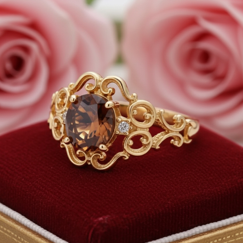 Sotiya Rococo Oval Cut Coffee Engagement Ring Sterling Silver-Sotiya