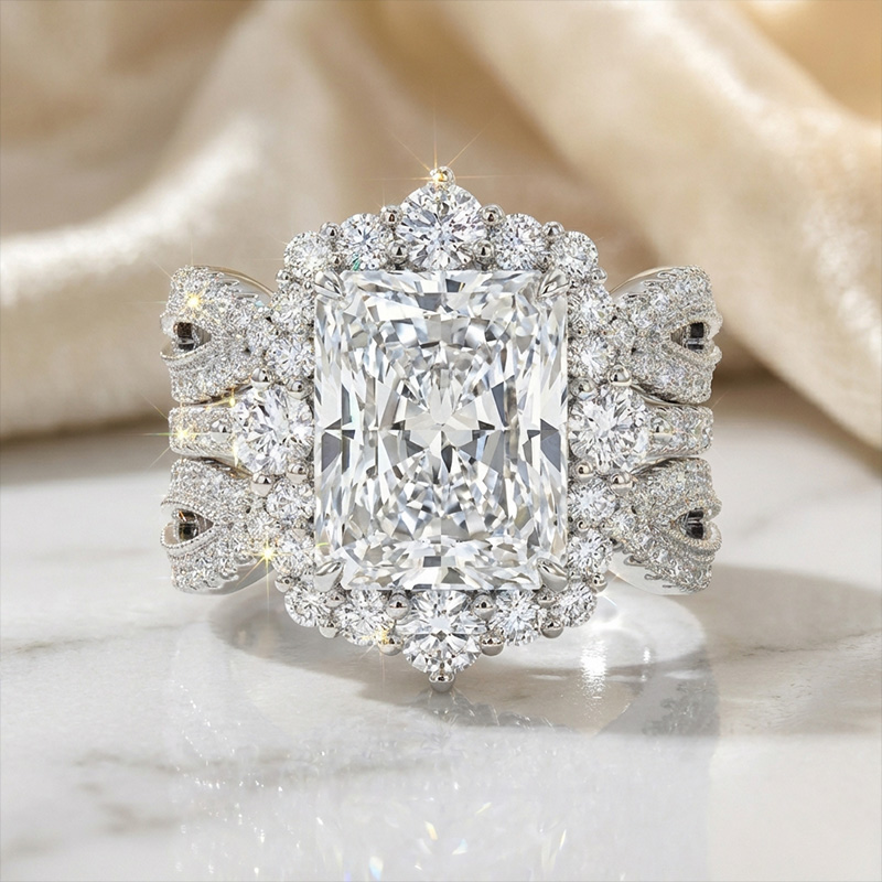 Sotiya Twist Coffee Radiant Cut Enhancer Wedding Bridal Ring Set Sterling Silver