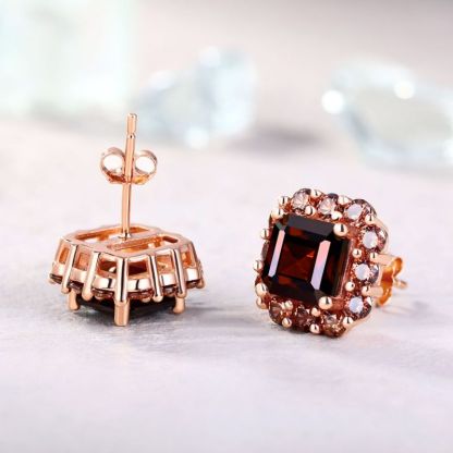 Sotiya Halo Asscher Cut Coffee Stud Earrings Sterling Silver-Sotiya