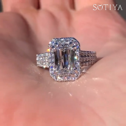Sotiya Halo Radiant Cut Engagement Ring High-carbon Zircon Sterling Silver