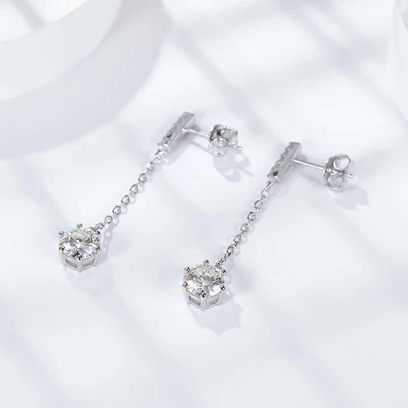 Sotiya Six Prong Round Cut Moissanite Drop Earrings Sterling Silver-Sotiya