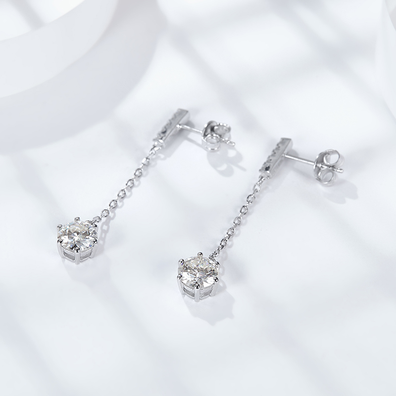 Sotiya Six Prong Round Cut Moissanite Drop Earrings Sterling Silver-Sotiya