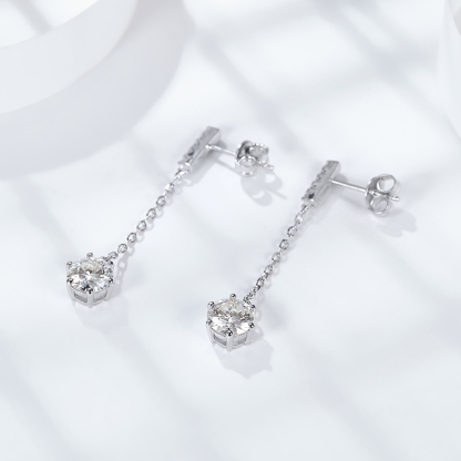 Sotiya Six Prong Round Cut Moissanite Drop Earrings Sterling Silver-Sotiya