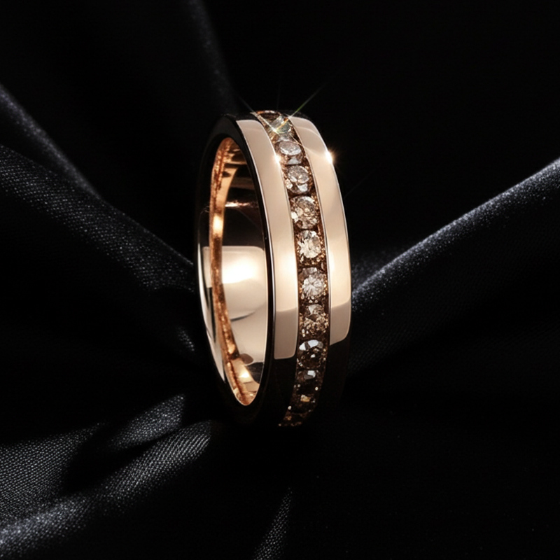 Sotiya Fancy Round Cut Coffee Men's Wedding Ring Eternity Band 14k Rose Gold Sterling Silver-Sotiya