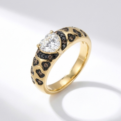 Sotiya Heart Cut Leopard Print Coffee Black Enamel Ring Sterling Silver-Sotiya