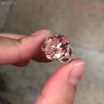 Sotiya 5ct Oval Cut Morganite Leaf Engagement Ring in Sterling Silver