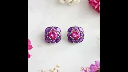 Sotiya Halo Amethyst and Hot Pink Round Cut Stud Earrings Sterling Silver
