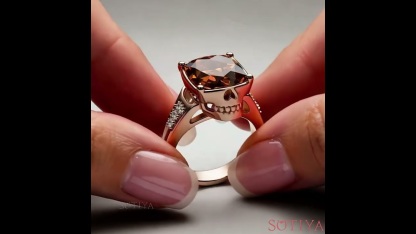 Sotiya Gothic Skull Cushion Cut Coffee Cocktail Ring Sterling Silver