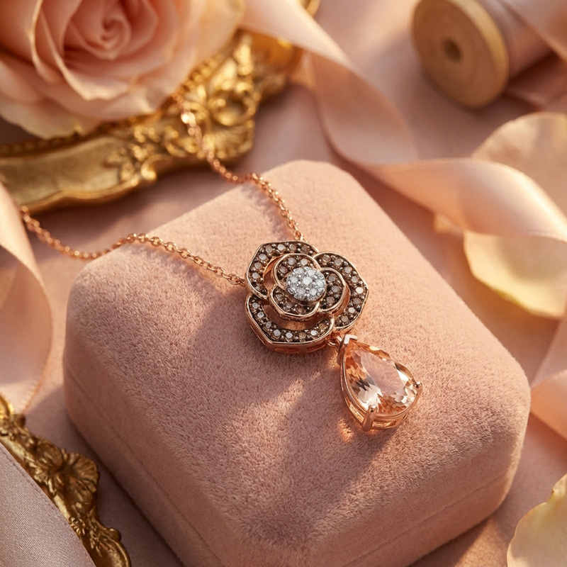 Sotiya Rose Synthetic Morganite Pear Cut Necklace Sterling Silver-Sotiya