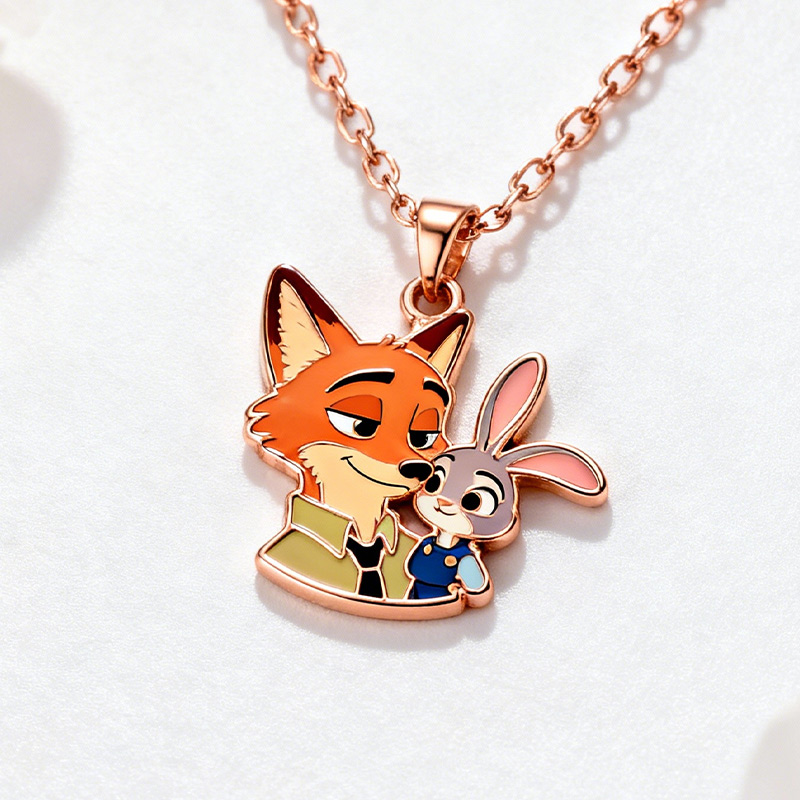 Animal City Bunny and Fox Inspired Couple Enamel Necklace-Sotiya