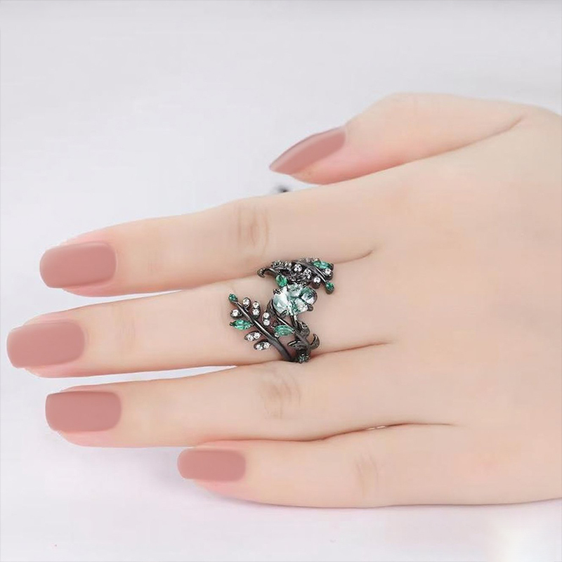 Sotiya Vintage Nature Inspired Oval Cut Green Moss Agate Enhancer Wedding Bridal Ring Set Sterling Silver-Sotiya