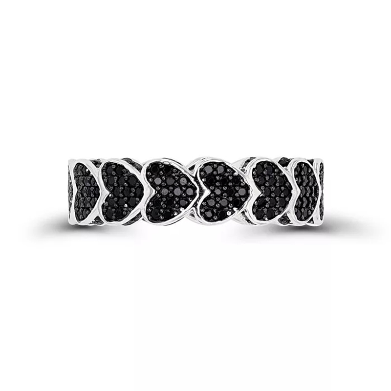Sotiya Black Spinel Pave Hearts Eternity Ring Sterling Silve-Sotiya