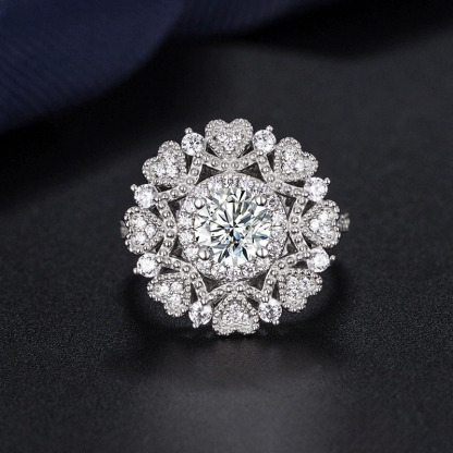 Sotiya Milgrain Cluster Heart Halo Round Cut Engagement Ring Sterling Silver-Sotiya