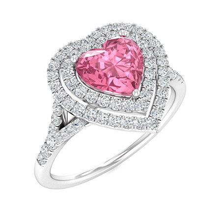 Sotiya Customizable 12 Birthstone Double Halo Heart Cut Engagement Ring Sterling Silver