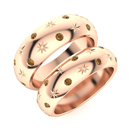 Sotiya Star Round Cut Coffee Couple Rings Sterling Silver