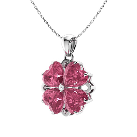 Sotiya Customizable 12 Birthstones Four Leaf Clover Flower Heart Cut Necklace Sterling Silver-Sotiya