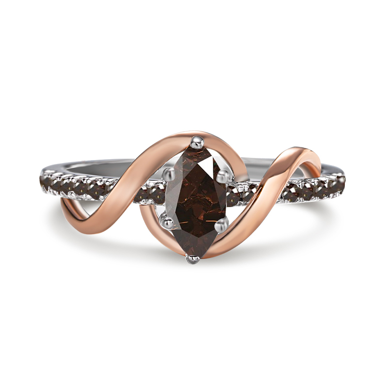 Sotiya Intertwined Ribbons Two Tone Marquise Cut Coffee Engagement Ring Sterling Silver-Sotiya