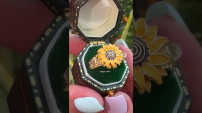 Sotiya Artist Collection Famous Painting Sunflower Moonstone Enamel Cocktail Ring Sterling Silver