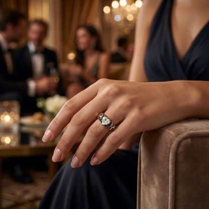 Sotiya Heart Cut Leopard Print Coffee Black Enamel Ring Sterling Silver-Sotiya