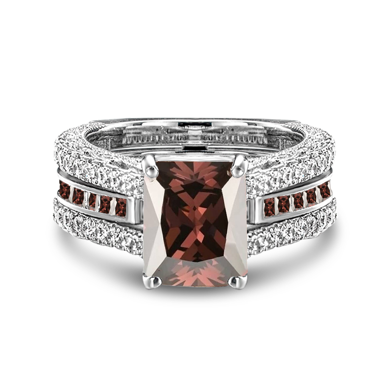 Sotiya Interchangeable Radiant Cut Coffee Wedding Bridal Ring Set