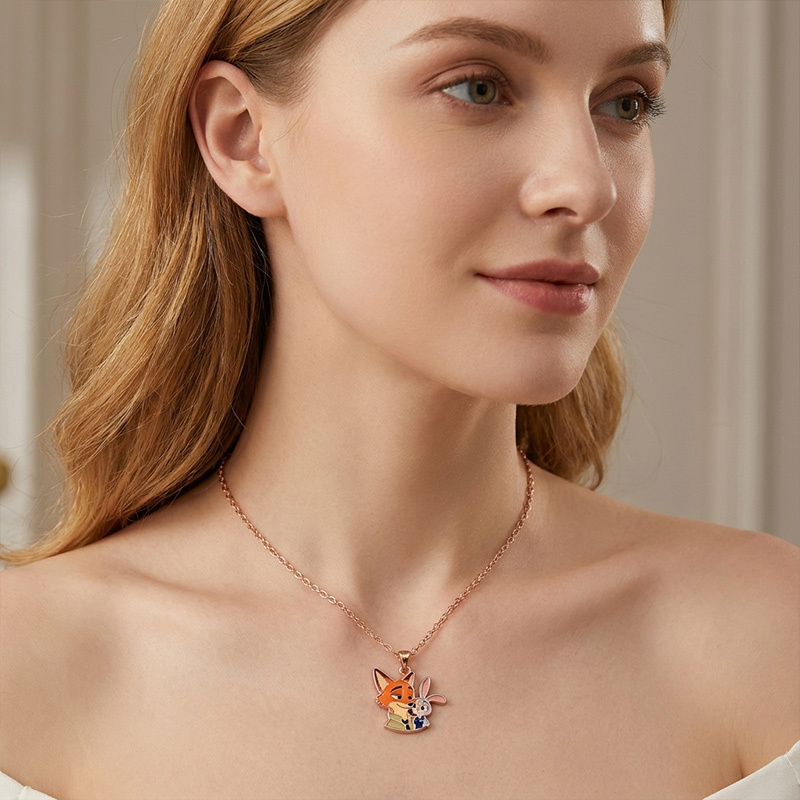 Animal City Bunny and Fox Inspired Couple Enamel Necklace-Sotiya