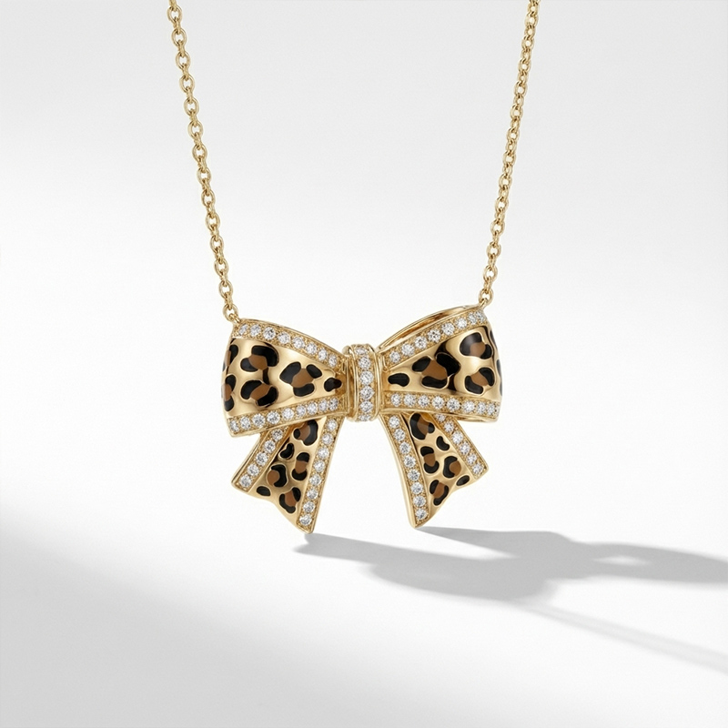 Sotiya Leopard Print Bowknot Enamel Necklace Sterling Silver-Sotiya