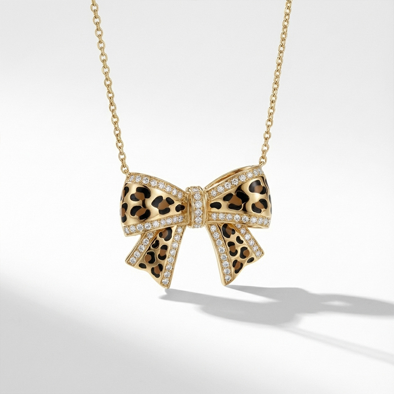 Sotiya Leopard Print Bowknot Enamel Necklace Sterling Silver-Sotiya