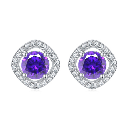 Sotiya 12 Birthstones Halo Round Cut Stud Earrings Sterling Silver-Sotiya