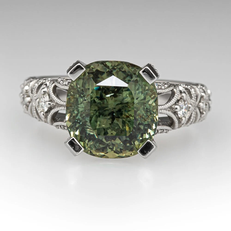 Sotiya Vintage Milgrain Cushion Cut Engagement Ring Sterling Silver-Sotiya