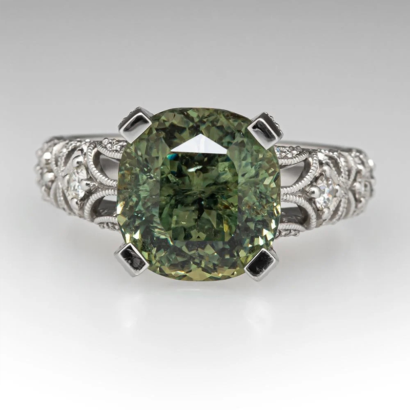 Sotiya Vintage Milgrain Cushion Cut Engagement Ring Sterling Silver-Sotiya