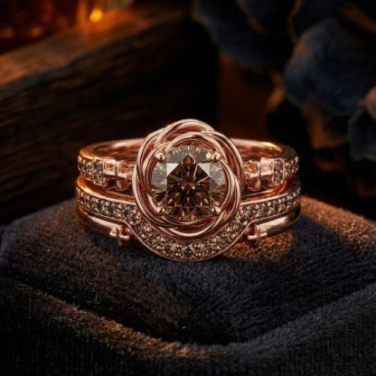 Sotiya 3PC Rose Design Faith Cross Coffee Round Cut Wedding Bridal Ring Set Sterling Silver-Sotiya