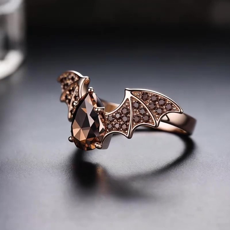 Sotiya Bat Design Pear Cut Coffee Cocktail Ring Sterling Silver-Sotiya
