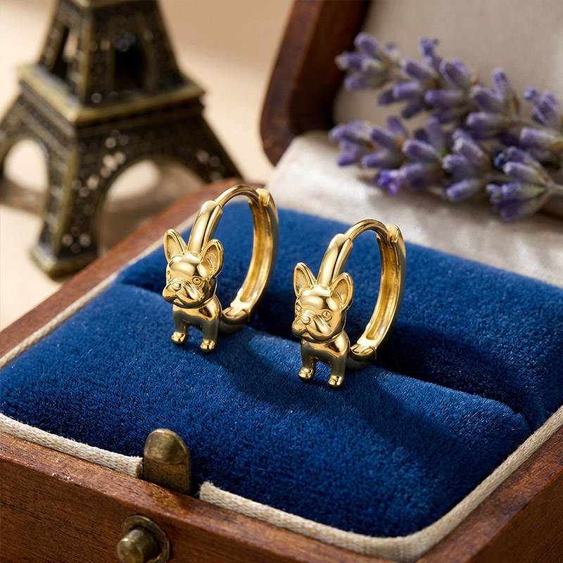 Sotiya Cute French Bulldog Hoop Earrings Sterling Silver-Sotiya