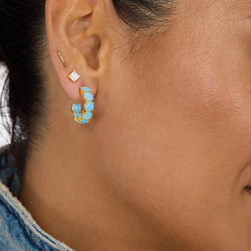 Sotiya Blue Opal Hoop Earrings Sterling Silver-Sotiya