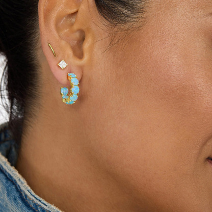 Sotiya Blue Opal Hoop Earrings Sterling Silver-Sotiya