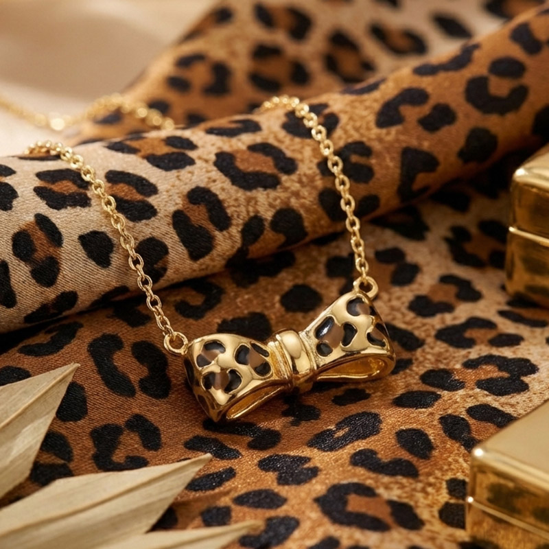 Sotiya Leopard Print Bowknot Enamel Necklace Sterling Silver-Sotiya