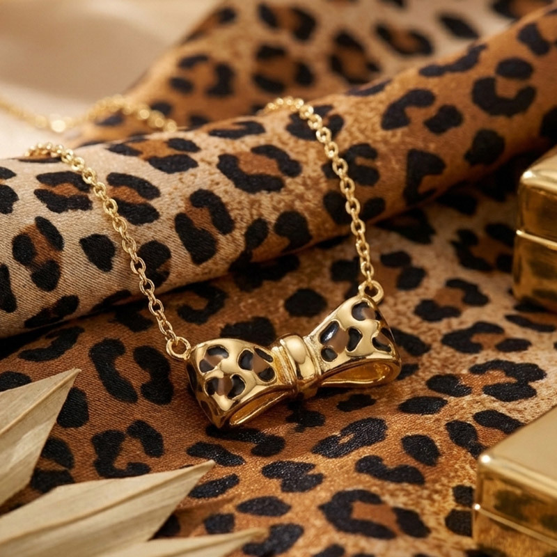 Sotiya Leopard Print Bowknot Enamel Necklace Sterling Silver-Sotiya