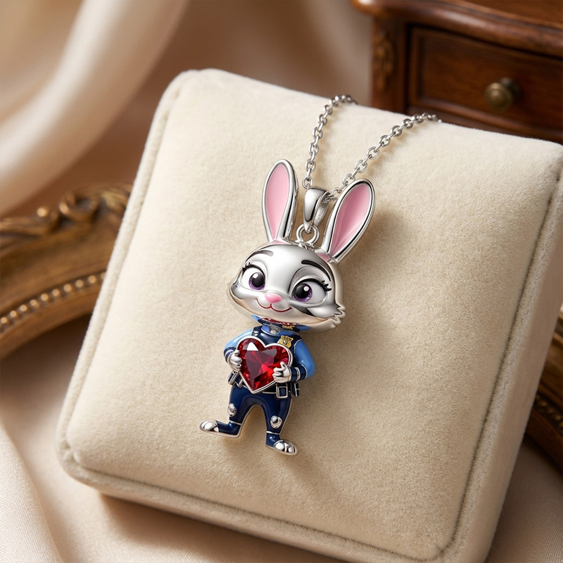 Animal City Bunny Inspired Hug Heart Enamel Necklace-Sotiya