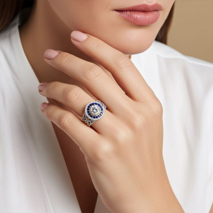 Sotiya Artist Collection Famous Painting Starry Night Triple Halo Round Cut Vintage Engagement Ring Sterling Silver-Sotiya