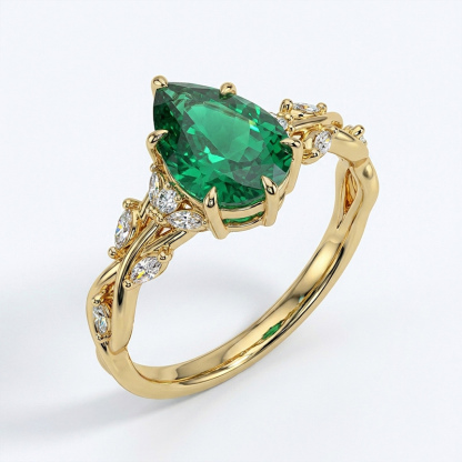 Sotiya Vines Twist Emerald Green Pear Cut Engagement Ring Sterling Silver