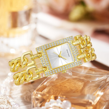 Sotiya Square Dial Quartz Movement Gold Watch with Chain Link Strap-Sotiya